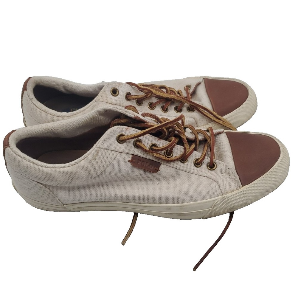 Vtg 90s Polo Ralph‎ Lauren Mens Sneakers White Canvas Suede Trainers 9.5DHTF